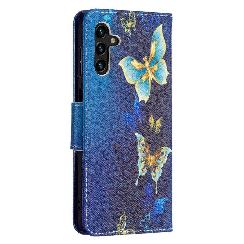 Nahkakotelo Samsung Galaxy A13 5G Golden Butterflies