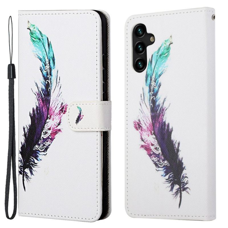 Nahkakotelo Samsung Galaxy A13 5G Suojaketju Kuori Feather Kaulanauhalla