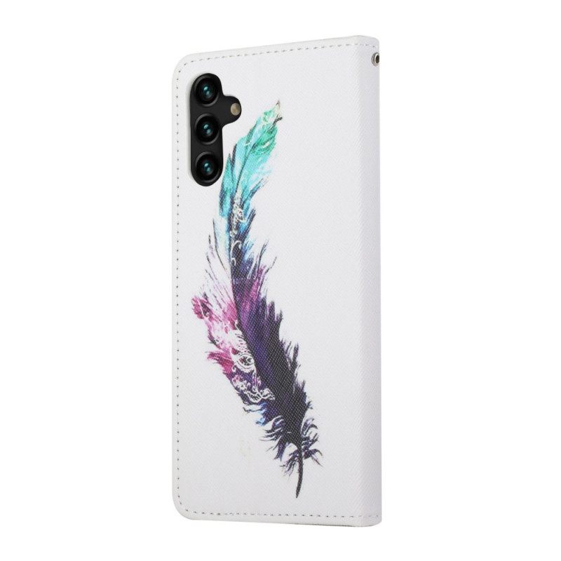 Nahkakotelo Samsung Galaxy A13 5G Suojaketju Kuori Feather Kaulanauhalla