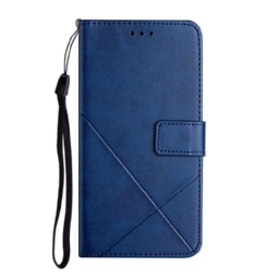 Nahkakotelo Samsung Galaxy A14 / A14 5G Suojaketju Kuori Strappy Geometric Leather Style