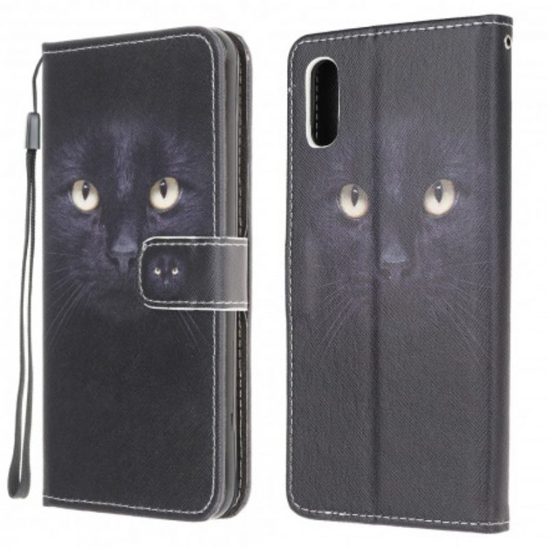 Flip Case Samsung Galaxy XCover 5 Suojaketju Kuori Black Cat Eyes Hihnalla