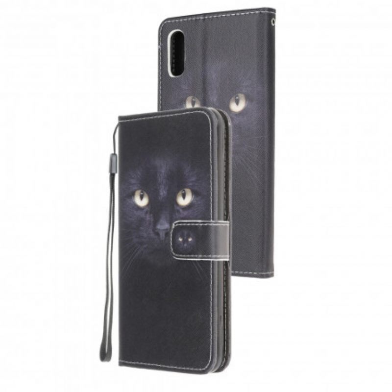 Flip Case Samsung Galaxy XCover 5 Suojaketju Kuori Black Cat Eyes Hihnalla