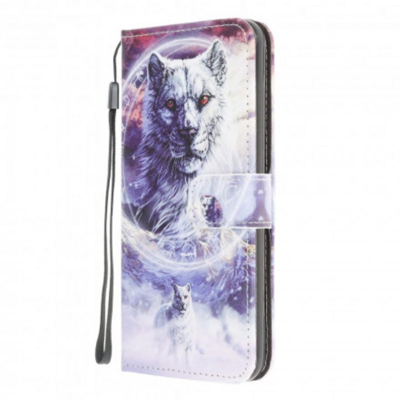 Flip Case Samsung Galaxy XCover 5 Wolf Talvella Kaulanauhan Kanssa