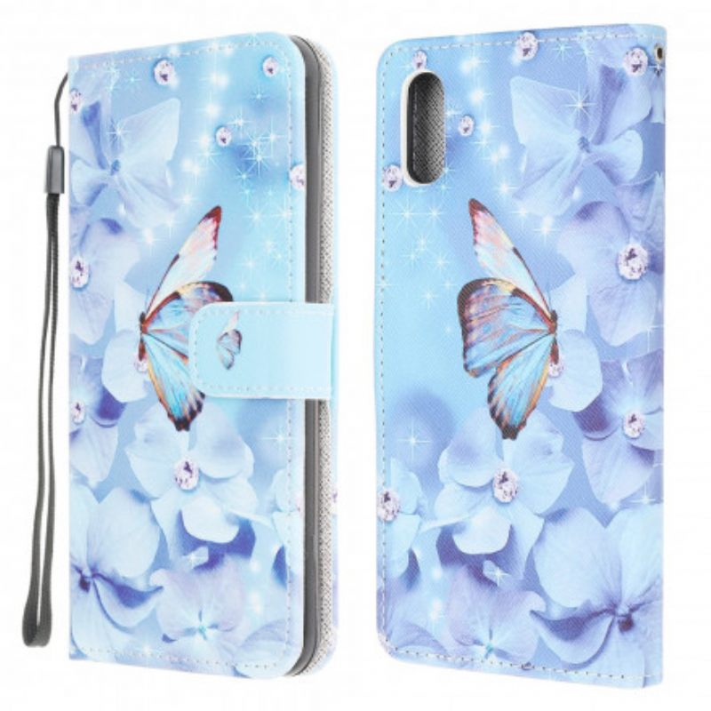 Nahkakotelo Samsung Galaxy XCover 5 Suojaketju Kuori Diamond Butterflies Hihnalla