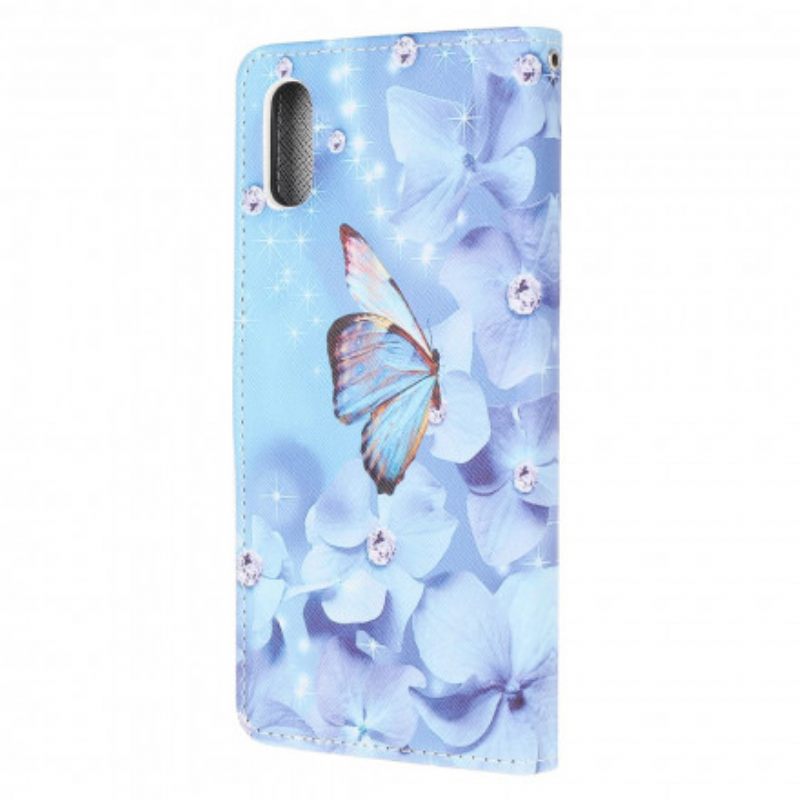 Nahkakotelo Samsung Galaxy XCover 5 Suojaketju Kuori Diamond Butterflies Hihnalla