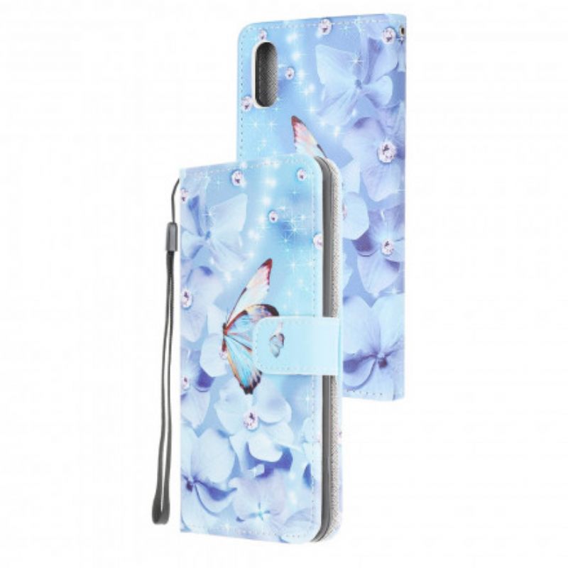 Nahkakotelo Samsung Galaxy XCover 5 Suojaketju Kuori Diamond Butterflies Hihnalla