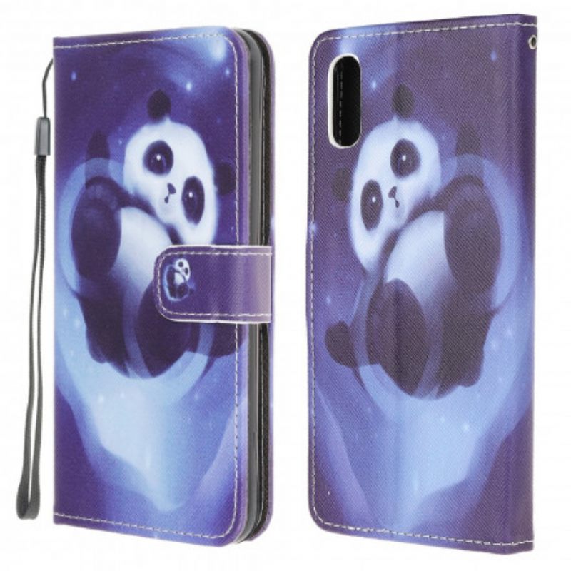 Nahkakotelo Samsung Galaxy XCover 5 Suojaketju Kuori Panda Space Lanyard