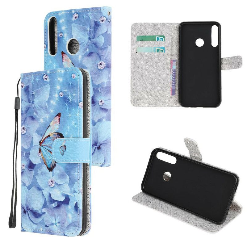 Flip Case Huawei P40 Lite E / Huawei Y7p Suojaketju Kuori Diamond Butterflies Hihnalla