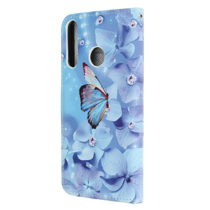 Flip Case Huawei P40 Lite E / Huawei Y7p Suojaketju Kuori Diamond Butterflies Hihnalla