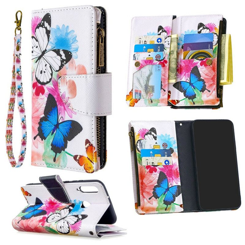 Kotelot Huawei P40 Lite E / Huawei Y7p Butterflies Vetoketjullinen Tasku