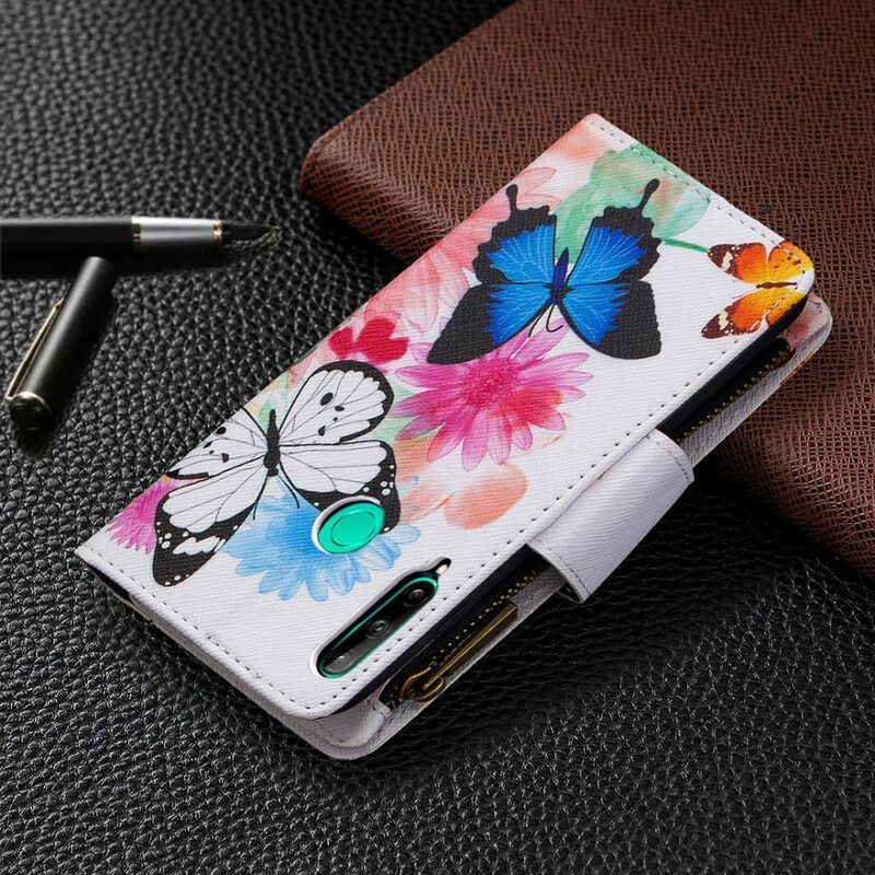 Kotelot Huawei P40 Lite E / Huawei Y7p Butterflies Vetoketjullinen Tasku