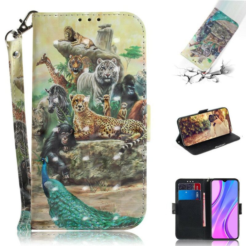 Flip Case Xiaomi Redmi 9 Suojaketju Kuori Animal Safari Stringit