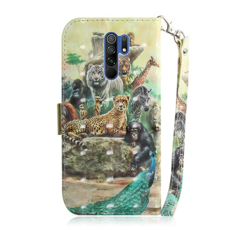 Flip Case Xiaomi Redmi 9 Suojaketju Kuori Animal Safari Stringit