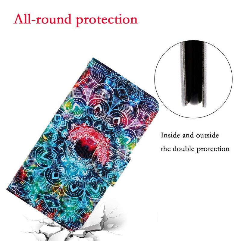 Flip Case Xiaomi Redmi 9 Suojaketju Kuori Flashy Mandala Hihnalla