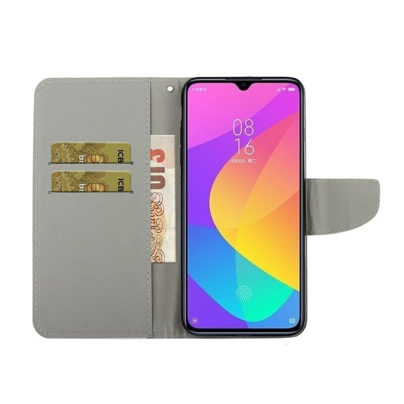 Flip Case Xiaomi Redmi 9 Suojaketju Kuori Flashy Mandala Hihnalla