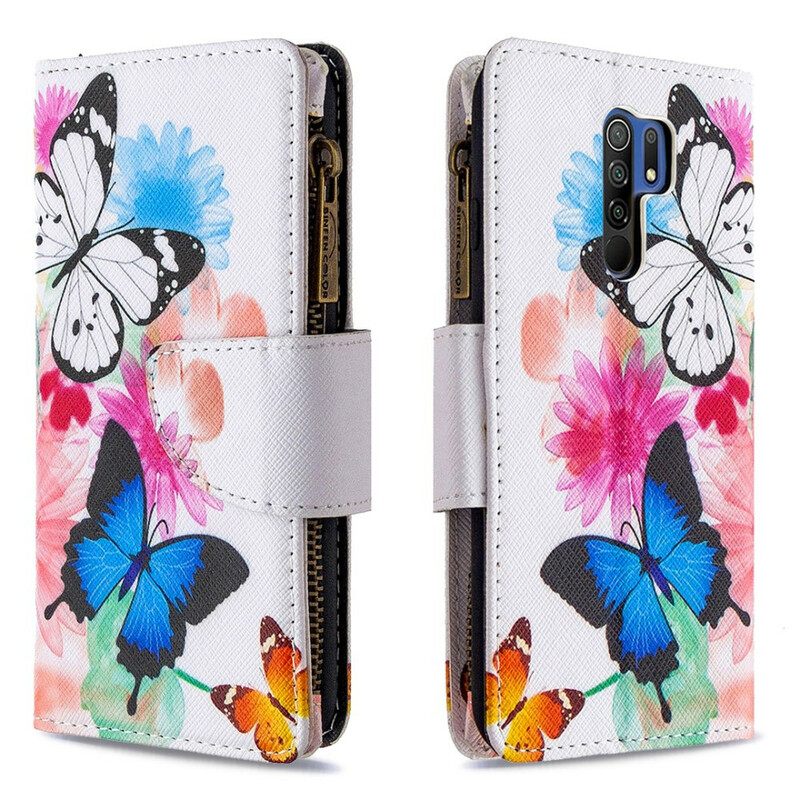 Kotelot Xiaomi Redmi 9 Butterflies Vetoketjullinen Tasku