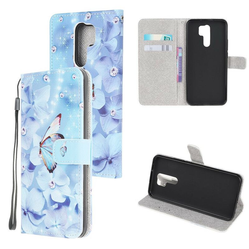 Kotelot Xiaomi Redmi 9 Suojaketju Kuori Diamond Butterflies Hihnalla