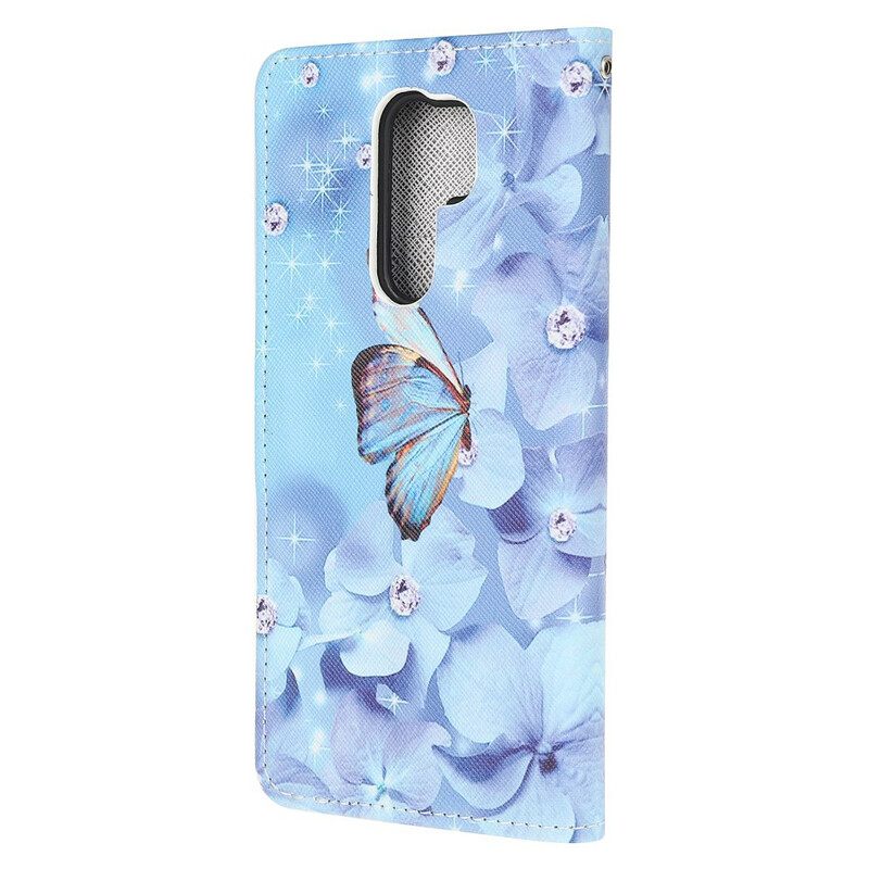 Kotelot Xiaomi Redmi 9 Suojaketju Kuori Diamond Butterflies Hihnalla