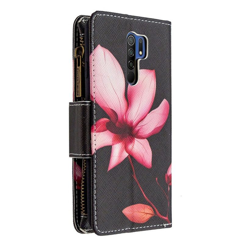 Nahkakotelo Xiaomi Redmi 9 Flower Vetoketjullinen Tasku