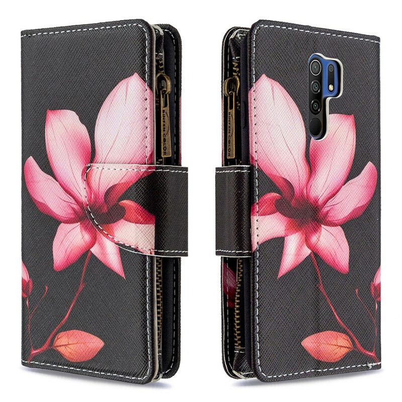 Nahkakotelo Xiaomi Redmi 9 Flower Vetoketjullinen Tasku