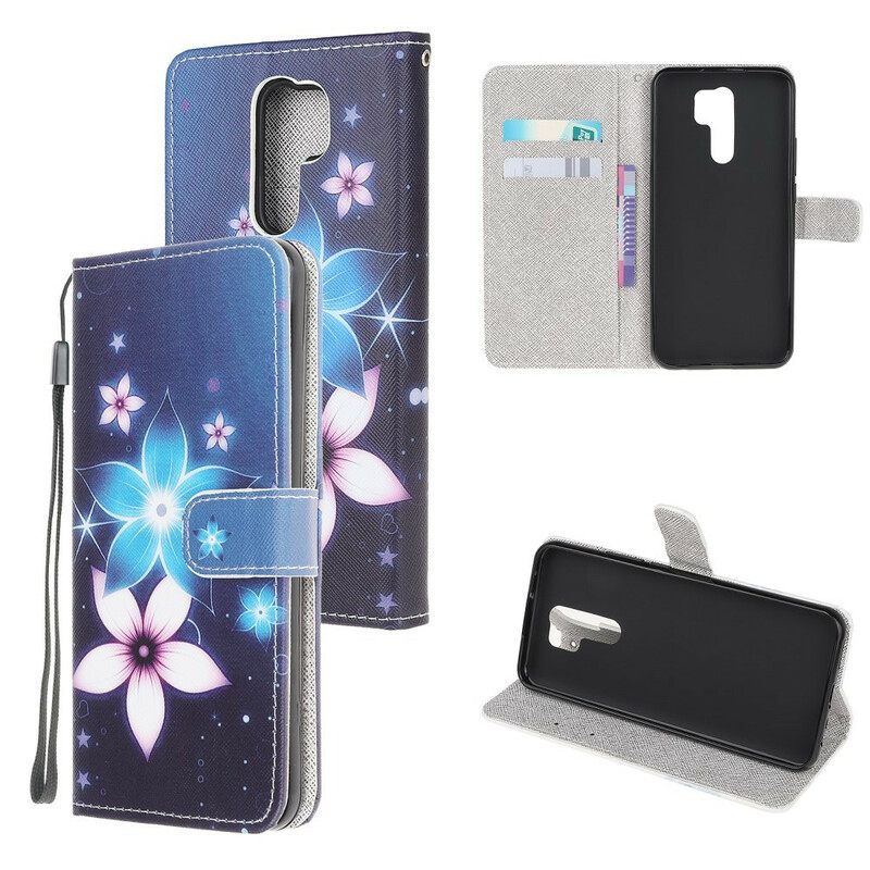 Nahkakotelo Xiaomi Redmi 9 Suojaketju Kuori Lunar Strap Flowers