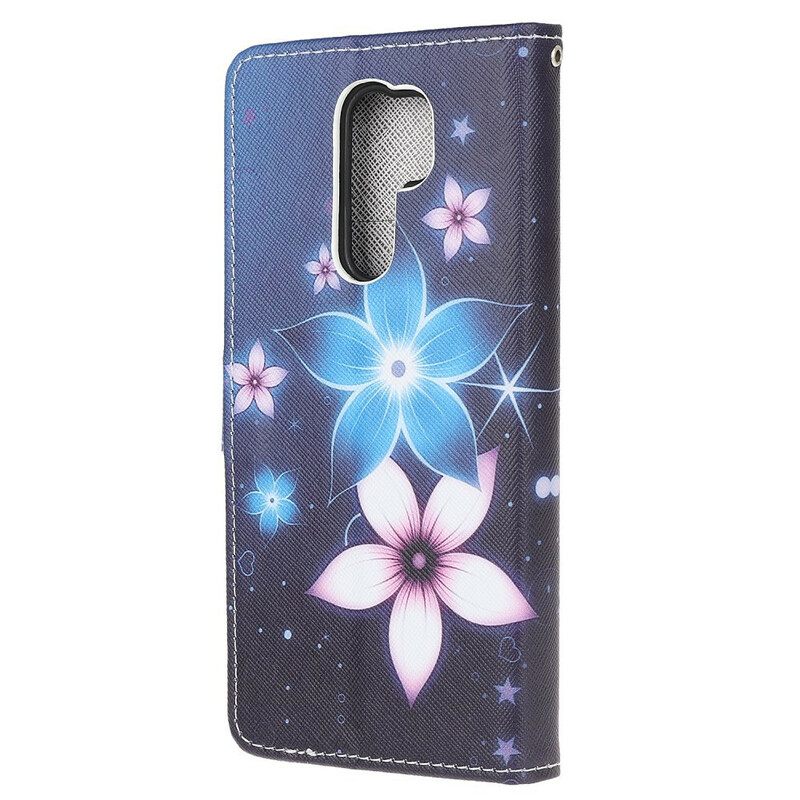 Nahkakotelo Xiaomi Redmi 9 Suojaketju Kuori Lunar Strap Flowers