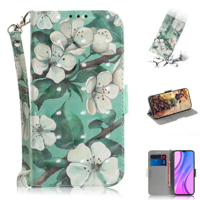 Nahkakotelo Xiaomi Redmi 9 Suojaketju Kuori Strap Flower Branch