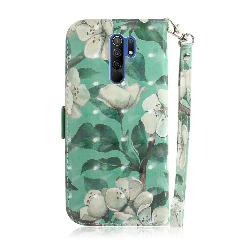 Nahkakotelo Xiaomi Redmi 9 Suojaketju Kuori Strap Flower Branch