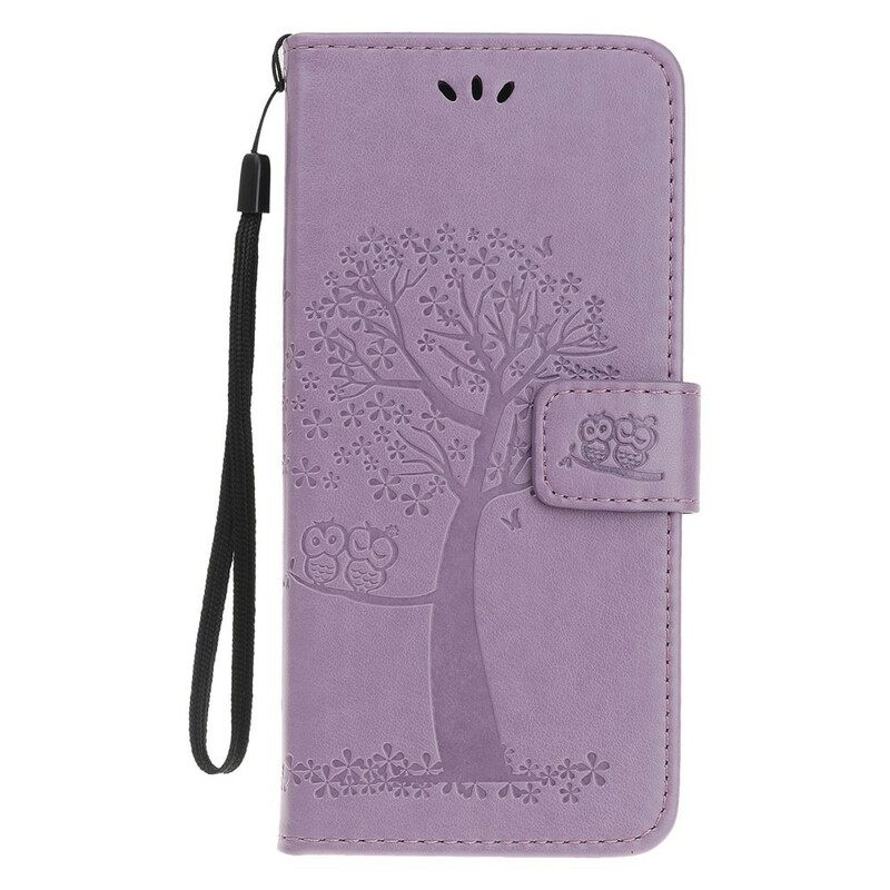 Flip Case iPhone 12 Mini Suojaketju Kuori Tree Ja Pöllöt Hihnalla