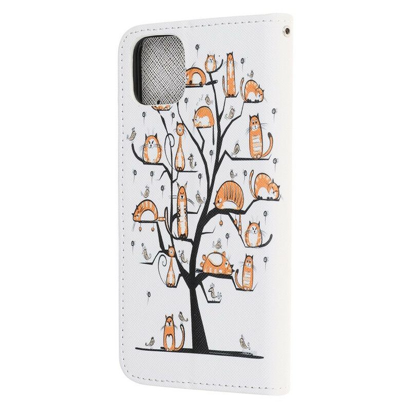 Kotelot iPhone 12 Mini Suojaketju Kuori Funky Cats Hihnalla