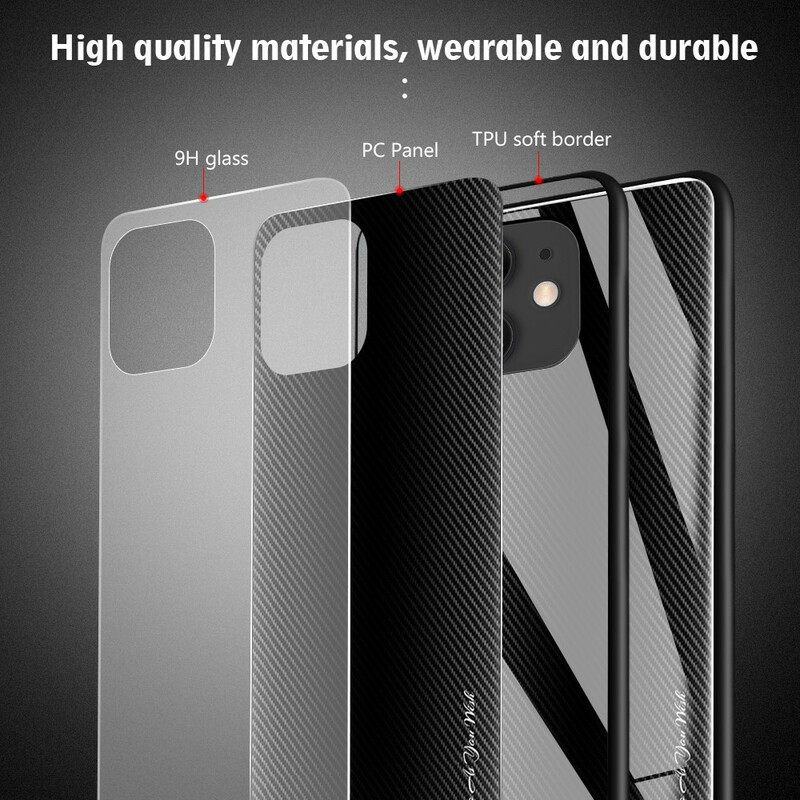 Kuori iPhone 12 Mini Classic Carbon Fiber Karkaistu Lasi