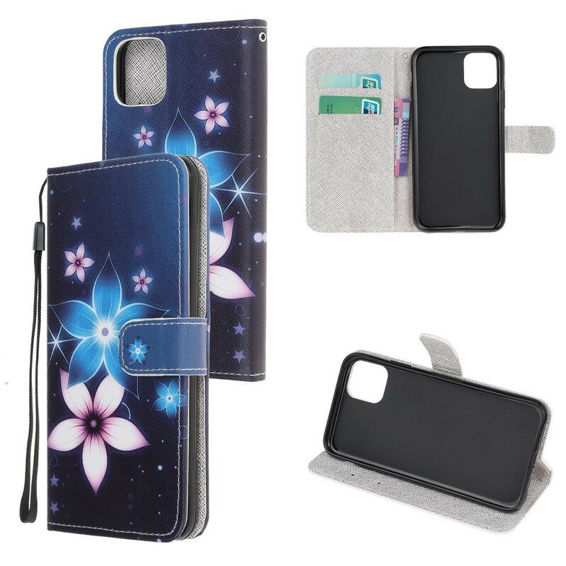 Nahkakotelo iPhone 12 Mini Suojaketju Kuori Lunar Strap Flowers