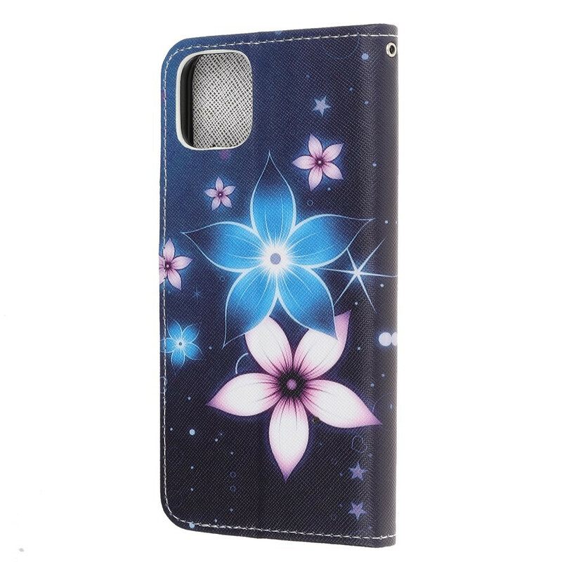 Nahkakotelo iPhone 12 Mini Suojaketju Kuori Lunar Strap Flowers