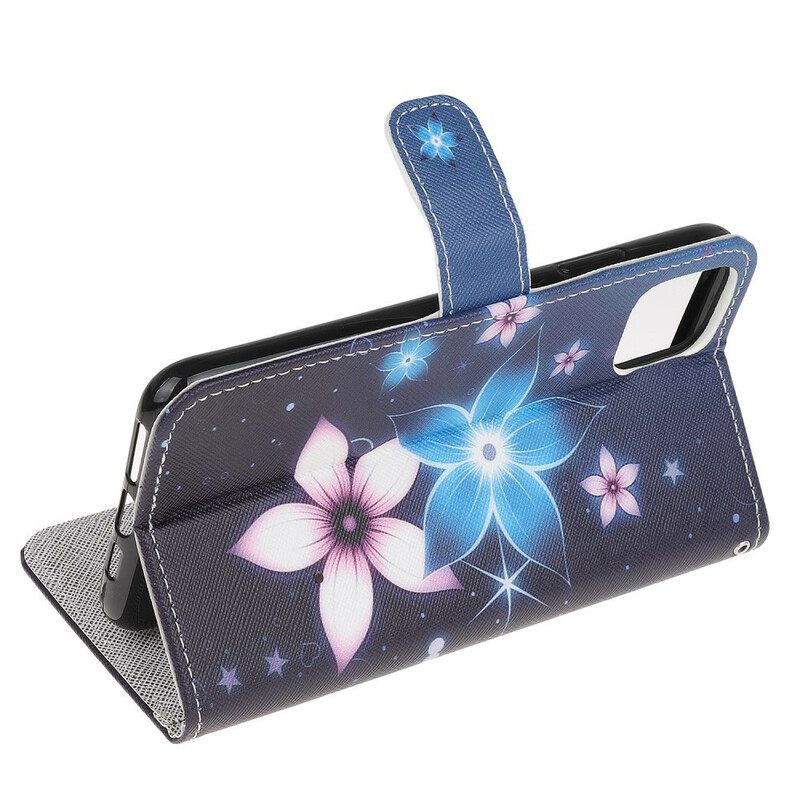 Nahkakotelo iPhone 12 Mini Suojaketju Kuori Lunar Strap Flowers