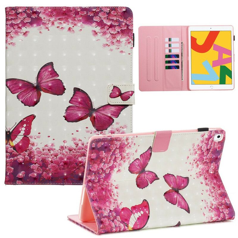 Nahkakotelo iPad 10.2" (2020) (2019) / Air 10.5" / Pro 10.5" Red Butterflies