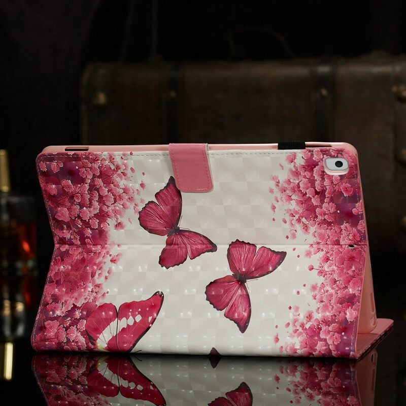 Nahkakotelo iPad 10.2" (2020) (2019) / Air 10.5" / Pro 10.5" Red Butterflies