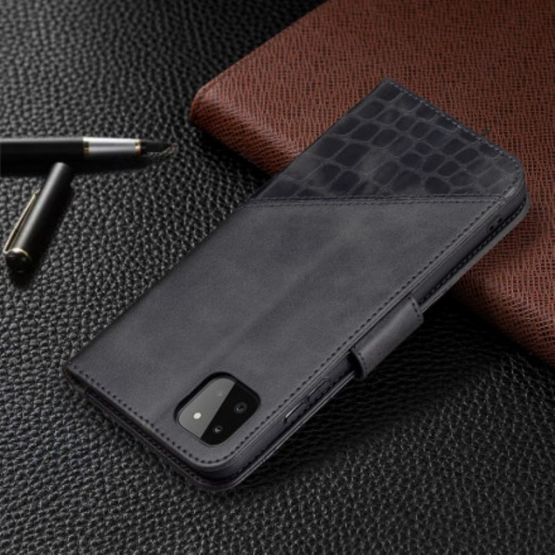 Flip Case Samsung Galaxy A22 5G Classic Crocodile Skin Effect