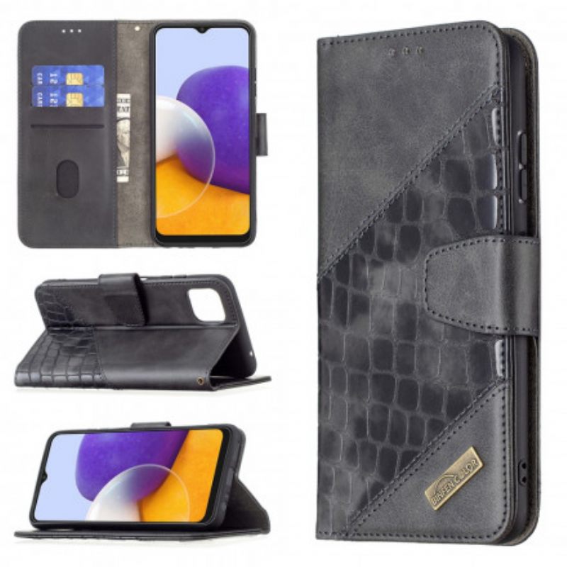 Flip Case Samsung Galaxy A22 5G Classic Crocodile Skin Effect