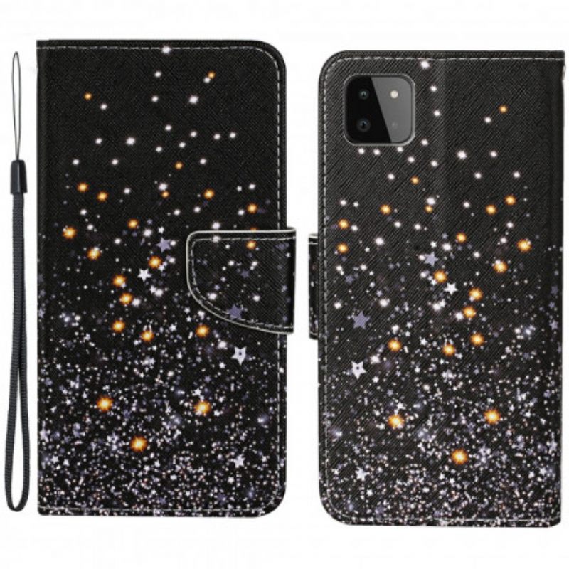 Flip Case Samsung Galaxy A22 5G Stars And Sequins With Lanyard