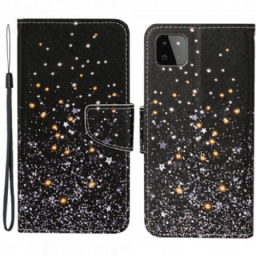 Flip Case Samsung Galaxy A22 5G Stars And Sequins With Lanyard