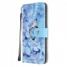 Flip Case Samsung Galaxy A22 5G Suojaketju Kuori Diamond Butterflies Hihnalla