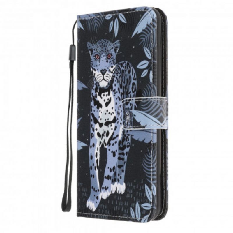 Flip Case Samsung Galaxy A22 5G Suojaketju Kuori Leopard Hihnalla