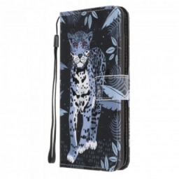 Flip Case Samsung Galaxy A22 5G Suojaketju Kuori Leopard Hihnalla