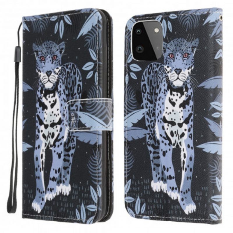 Flip Case Samsung Galaxy A22 5G Suojaketju Kuori Leopard Hihnalla