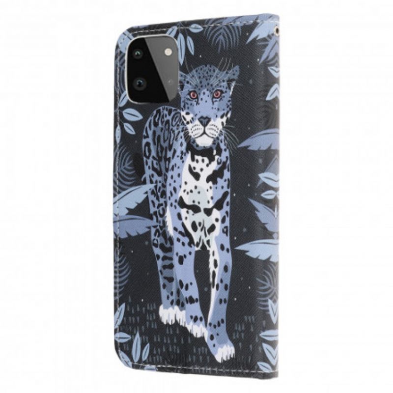 Flip Case Samsung Galaxy A22 5G Suojaketju Kuori Leopard Hihnalla