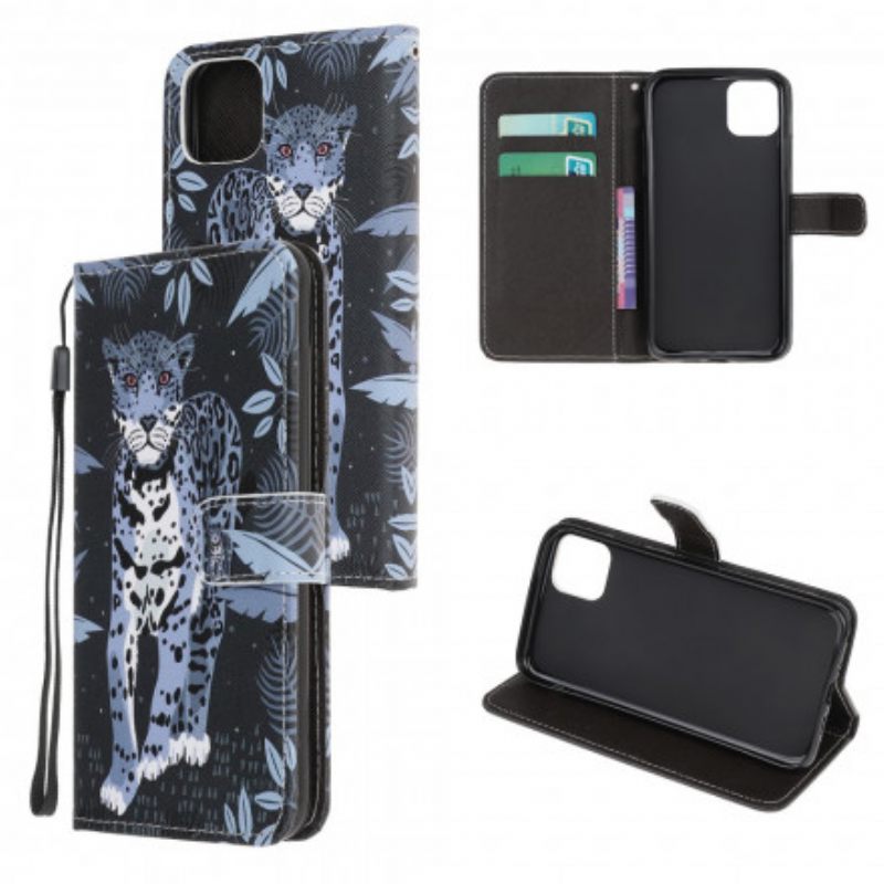 Flip Case Samsung Galaxy A22 5G Suojaketju Kuori Leopard Hihnalla