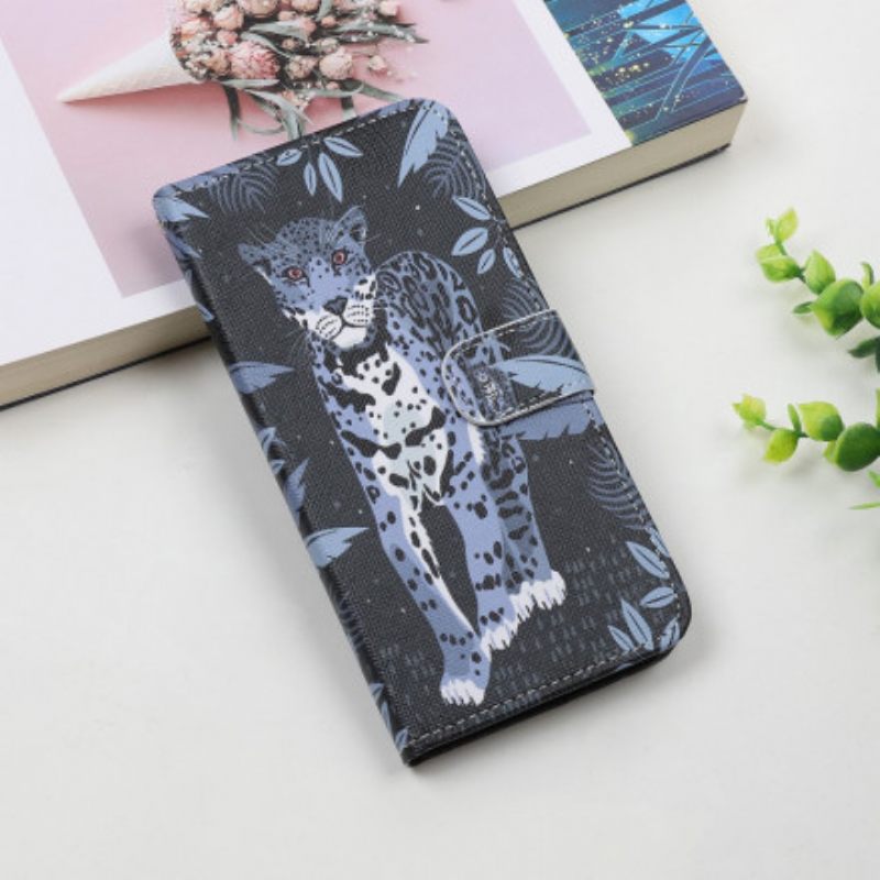 Flip Case Samsung Galaxy A22 5G Suojaketju Kuori Leopard Hihnalla