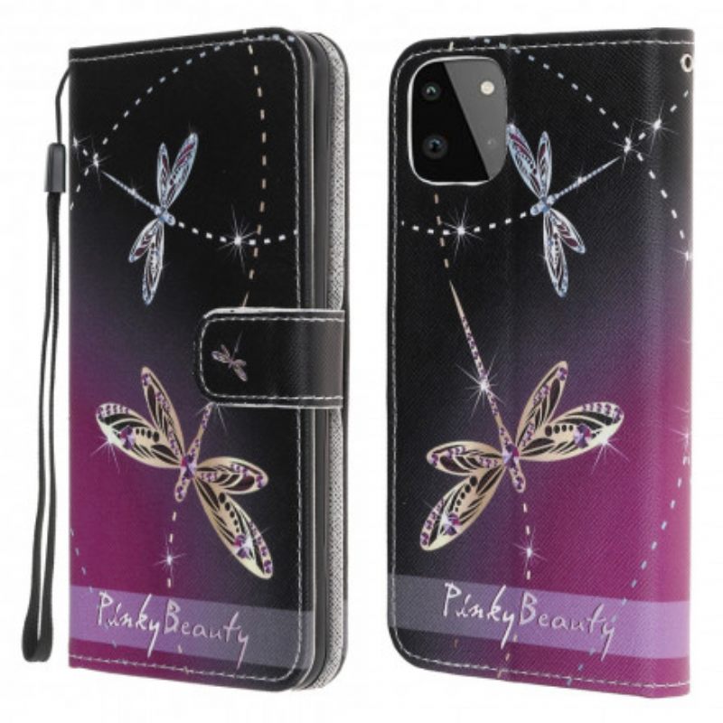 Flip Case Samsung Galaxy A22 5G Suojaketju Kuori Strappy Dragonflies