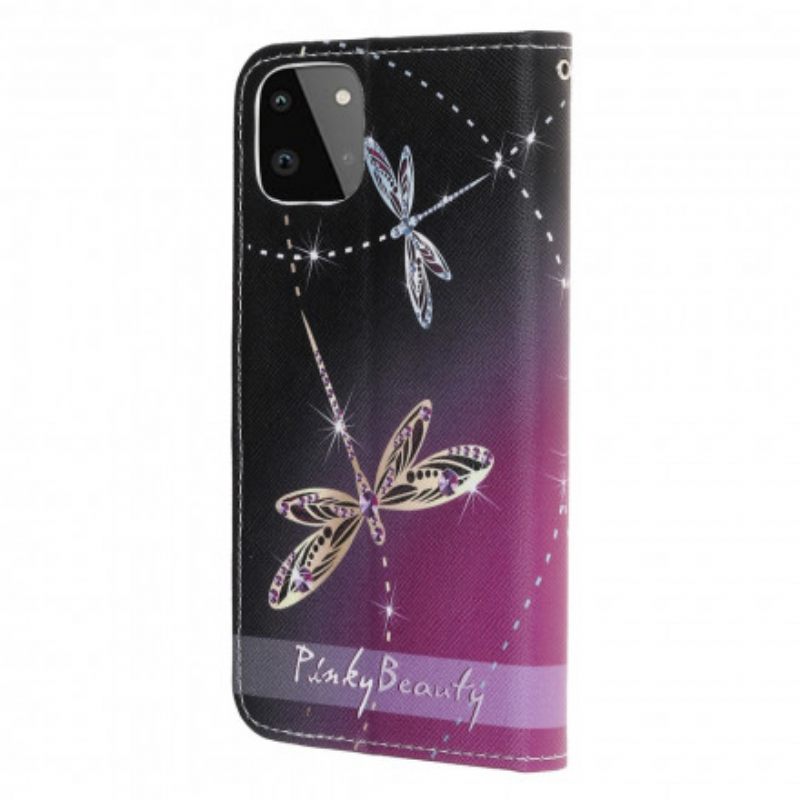 Flip Case Samsung Galaxy A22 5G Suojaketju Kuori Strappy Dragonflies