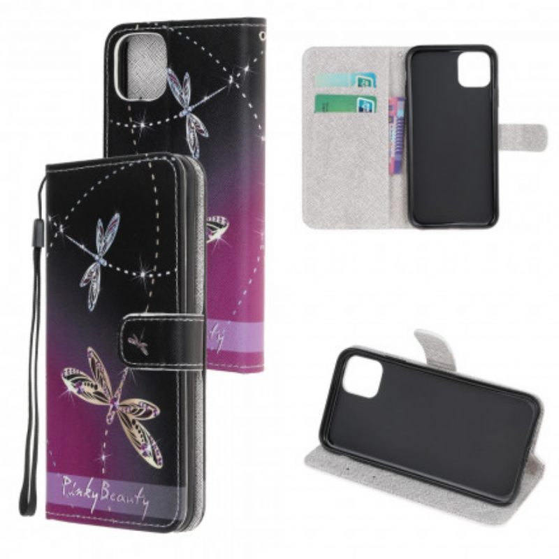 Flip Case Samsung Galaxy A22 5G Suojaketju Kuori Strappy Dragonflies